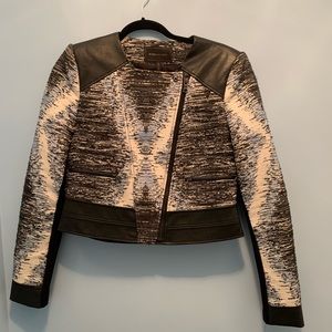 BCBG Women’s space dye tweed and leather jacket